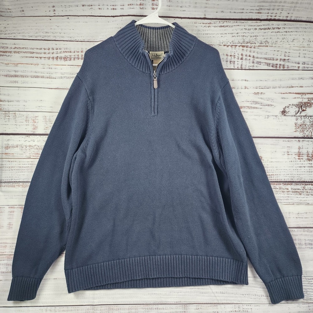 L.L.Bean Cotton Quarter Zip Pullover Sweater Mens XL Reg‎ Blue Knit 287736